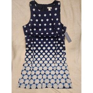 London Times Dress Navy White Shell Sleeveless Sheath Women Size 12